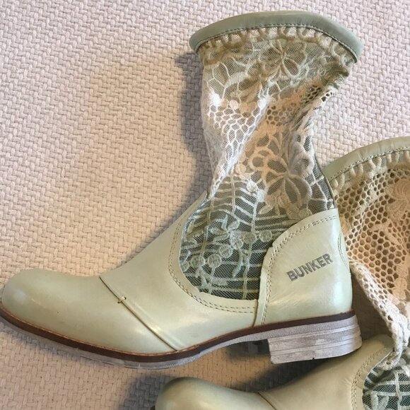 NWT Free People Bunker boots women's 9 green creme leather crochet boho hippie - Picture 4 of 8